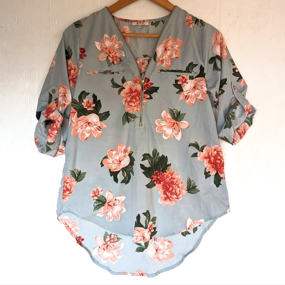 M.P.H Collection popover v-neck floral blouse Business Office Wear